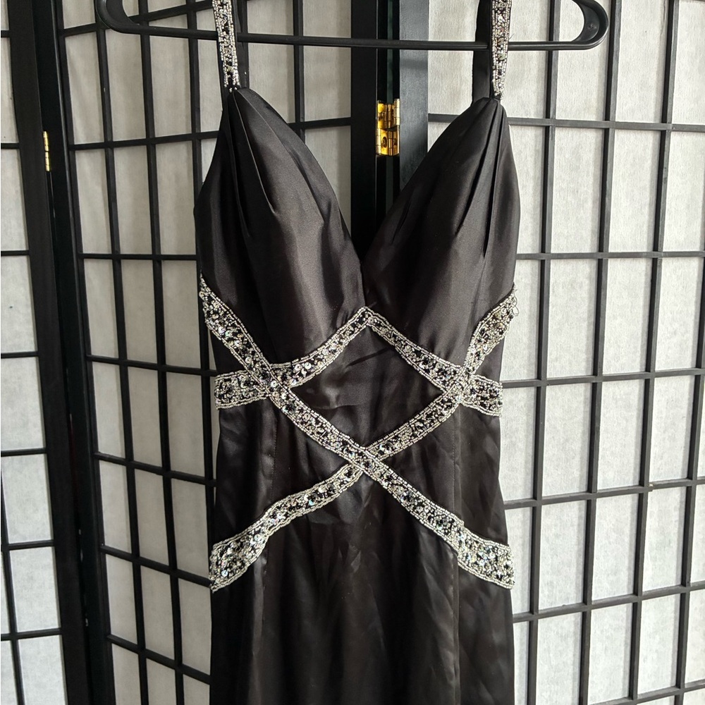 Ganni Black Evening Gown with Silver Beaded Trim